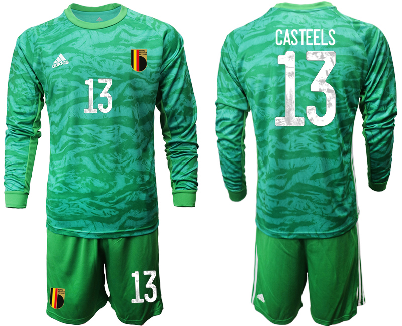 Men 2021 European Cup Belgium green Long sleeve goalkeeper #13 Soccer Jersey2